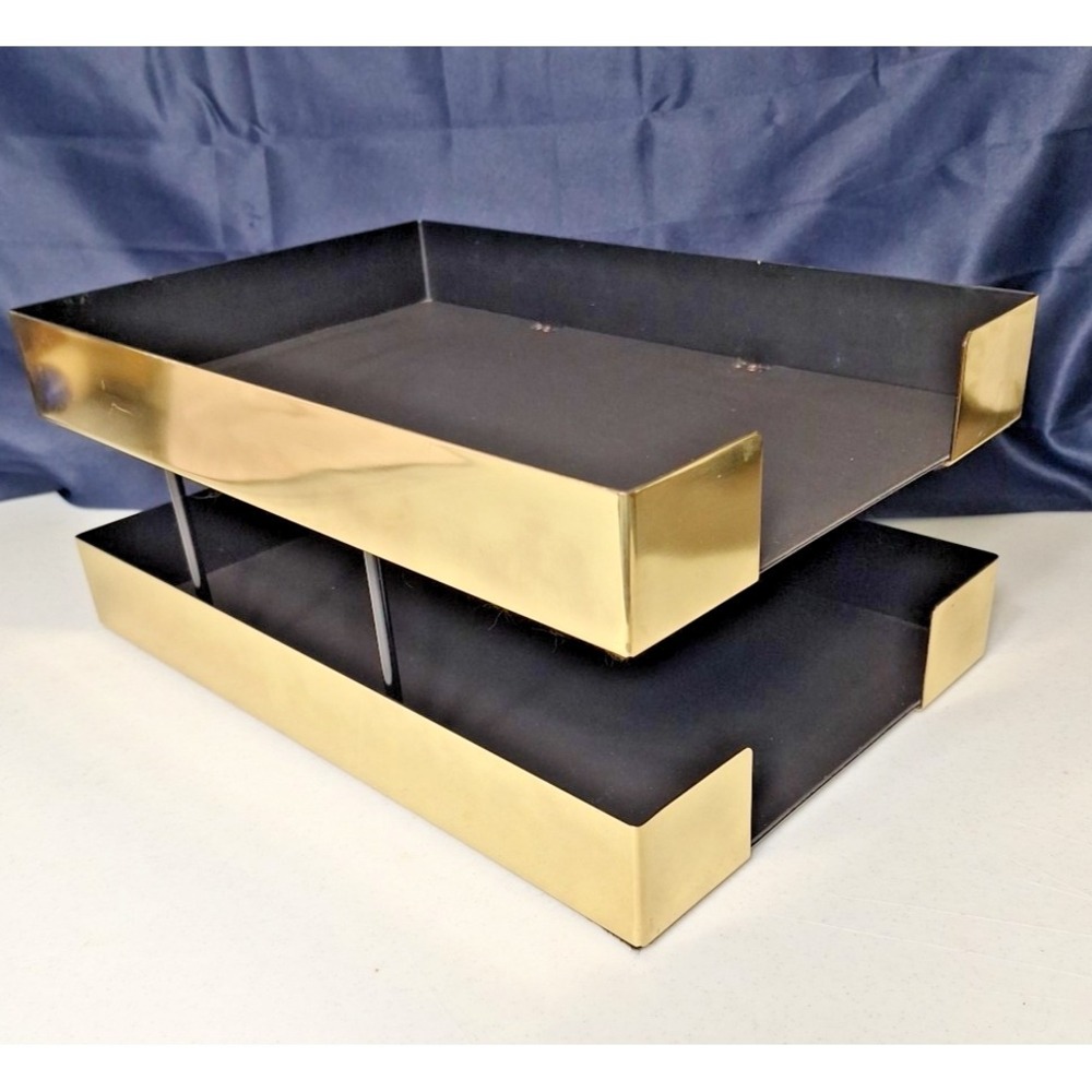VTG Smokador Brass Full Heavy Metal Executive Double‎ Letter Tray Mirror Finish